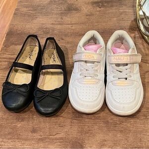 Nautica White and Pink Sneakers/ black ballet-style shoes / size 10 for girls